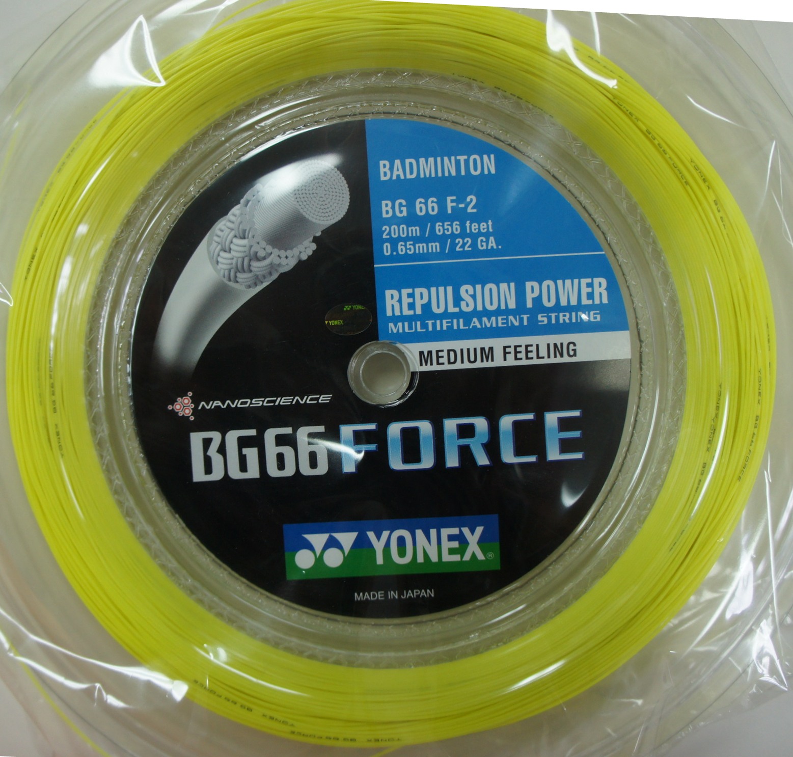 YONEX BG66 Force BG66F-2 Badminton Coil String, 200 m, Yellow